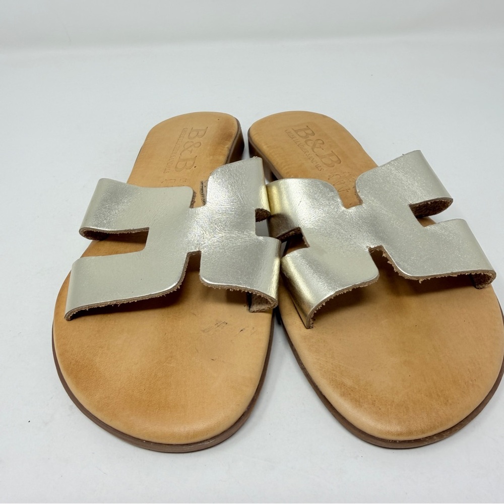 B&B Women's Gold Greek Leather Slide Sandals Handmade Size 5 US / 36 EUR
